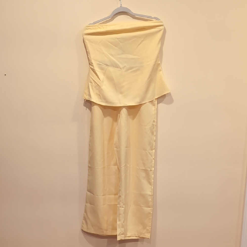 Shein Yellow Strapless Jumpsuit